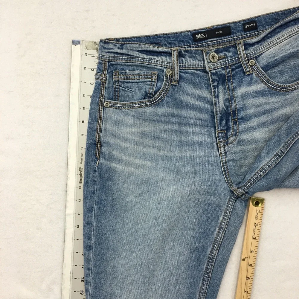 BKE Tyler Mens Light Wash Straight Leg Stretch Denim Jeans 32x34 Blue